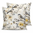 thumbnail image 1 of Pillow Covers 16x16 Set of 2, Yellow Grey Botanical Throw Pillow Covers Decorative Couch Cushion Cover, Spring Floral Summer Birds Vintage Microfiber Soft Square Pillowcases for Bedroom Sofa, 1 of 7