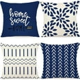 thumbnail image 1 of Pillow Covers 16x16 Set of 4, Modern Sofa Throw Pillow Cover, Decorative Outdoor Linen Fabric Pillow Case for Chair Sofa Couch Bed Car, Dark Blue, 1 of 4
