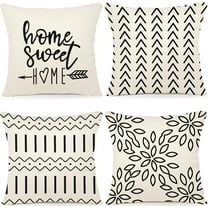 Pillow Covers 16x16 Set of 4, Modern Sofa Throw Pillow Cover, Decorative Outdoor Linen Fabric Pillow Case for Couch Bed Car, Cream