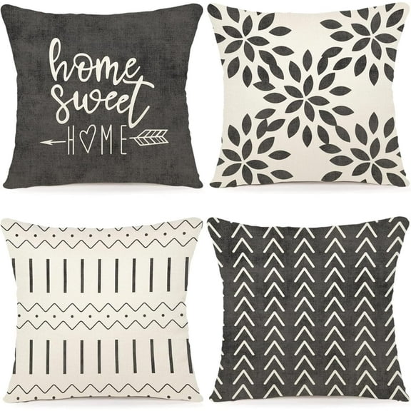 Pillow Covers 16x16 Set of 4, Modern Sofa Throw Pillow Cover, Decorative Outdoor Linen Fabric Pillow Case for Couch Bed Car, Rustic Gray