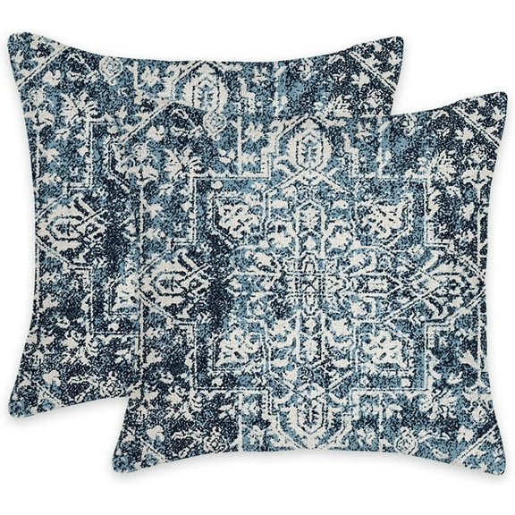 Pillow Covers 18X18 Inch Couch Blue Boho Style Ethnic Pattern Pillow Cases Throw Pillows Set of 2 Home Decor for Living Room Bedroom Sofa Couch Cushion (18x18, Retro Blue Bohemian)