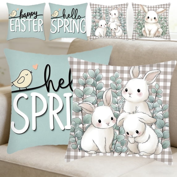 Pillow Covers 18x18, Easter Decorations Throw Pillow Covers, Easter Printed Spring Decor for Bedroom Couch Cushion Cover, Blue
