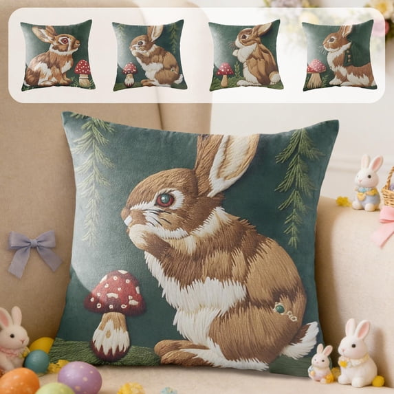 Pillow Covers 18x18, Imitation Embroidery Easter Decorations Bunny Throw Pillow Covers, Home Spring Decor for Bedroom Couch Cushion Cover, Blue