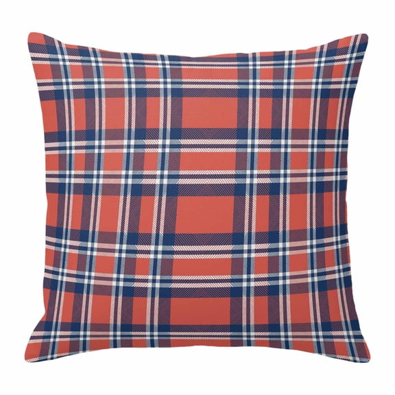 Pillow Covers 18x18 Inch, Orange Blue Linen Pillowcase with Invisible Zipper, British Style Buffalo Plaid Lattice Decorative Throw Pillow Covers Cushion Case for Couch Sofa Bed Living Room