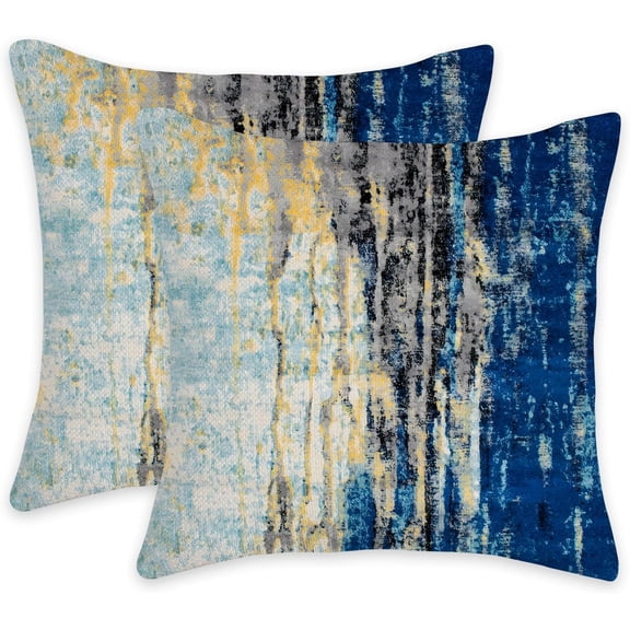 Pillow Covers 18x18 Inch Set of 2 Blue and Yellow Katharina Area Rug Pattern Throw Pillow Covers for Sofa Couch Garden Bedroom Home Decor (18x18, Blue and Yellow)