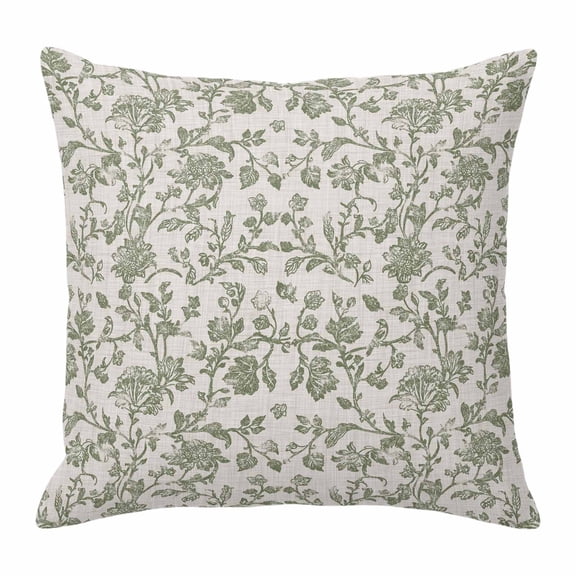 Pillow Covers 18x18 Inch, Spring Flowers Linen Pillowcase with Invisible Zipper, Farmhouse Sage Green Pastoral Floral Leaf Decorative Throw Pillow Covers Cushion Case for Couch Sofa Bed Living Room