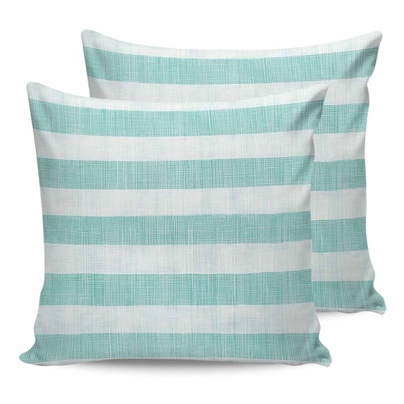 Pillow Covers 18x18 Set of 2, Aqua Striped Throw Pillow Covers Decorative Couch Cushion Cover, Rustic Farmhouse Stripes Microfiber Soft Square Pillowcases for Bedroom Living Room Sofa