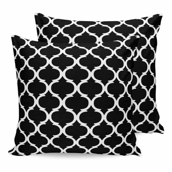 Pillow Covers 18x18 Set of 2, Black Morocco Pattern Throw Pillow Covers Decorative Couch Cushion Cover, White Moroccan Geometric Art Microfiber Soft Square Pillowcases for Bedroom Living Room Sofa