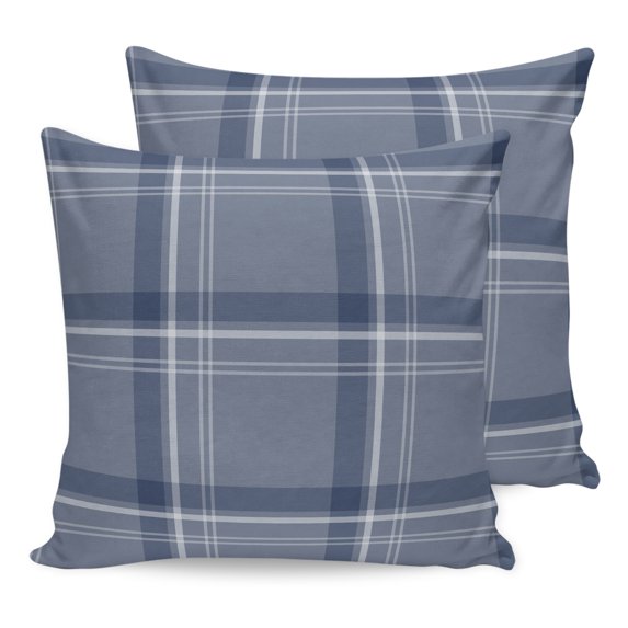 Pillow Covers 18x18 Set of 2, Blue Checkered Throw Pillow Covers Decorative Couch Cushion Cover, Stripes Blue Dark Buffalo Plaid Microfiber Soft Square Pillowcases for Bedroom Living Room Sofa