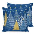 thumbnail image 1 of Pillow Covers 18x18 Set of 2, Blue Christmas Tree Throw Pillow Covers Decorative Couch Cushion Cover, Blue Golden Xmas Tree Snowflake Winter Microfiber Soft Pillowcases for Bedroom Living Room Sofa, 1 of 9