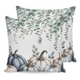 thumbnail image 1 of Pillow Covers 18x18 Set of 2, Blue Grey Pumpkins Fall Throw Pillow Covers Decorative Couch Cushion Cover, Eucalyptus Leaves Thanksgiving Microfiber Soft Square Pillowcases for Bedroom Living Room, 1 of 9