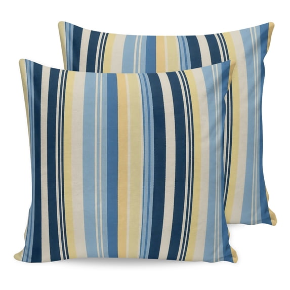Pillow Covers 18x18 Set of 2, Blue Yellow Striped Throw Pillow Covers Decorative Couch Cushion Cover, Farmhouse Stripes Vintage Microfiber Soft Square Pillowcases for Bedroom Living Room Sofa