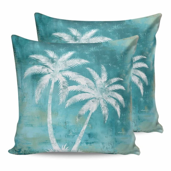 Pillow Covers 18x18 Set of 2, Coastal Beach Tree Teal Square Throw Pillow Covers for Couch/Sofa/Living Room, Tropical Botanical Palm Tree Vintage Decorative Soft Pillowcases for Couch Throw Pillows