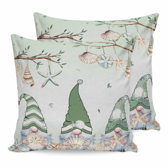 Pillow Covers 18x18 Set of 2, Coastal Eucalyptus Square Throw Pillow Covers for Couch/Sofa/Living Room, Ocean Botanical Gnomes Starfish Leaf Green Decorative Soft Pillowcases for Couch Throw Pillows