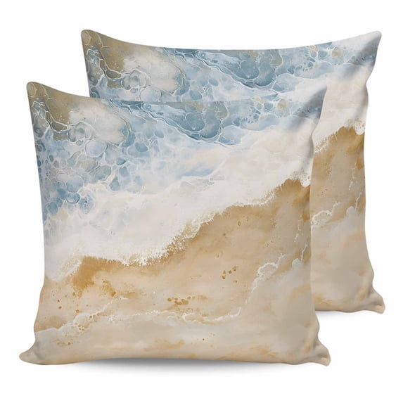 Pillow Covers 18x18 Set of 2, Coastal Throw Pillow Covers Decorative Couch Cushion Cover, Summer Beach Nautical Seaside Blue Beige Microfiber Soft Square Pillowcases for Bedroom Living Room Sofa