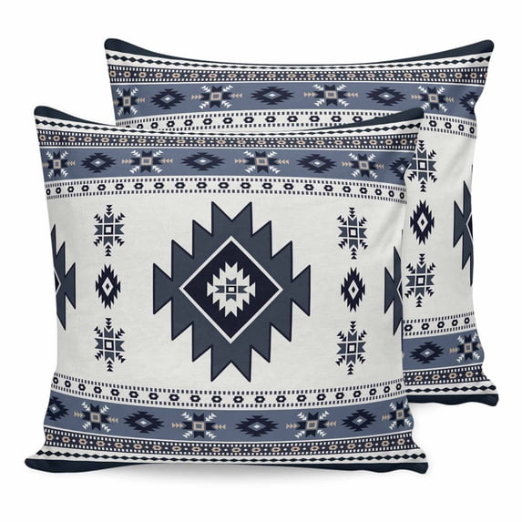 Pillow Covers 18x18 Set of 2, Dark Blue Boho Square Throw Pillow Covers for Couch/Sofa/Living Room, Farmhouse Neutral Abstract Geometric Decorative Soft Pillowcases for Couch Throw Pillows