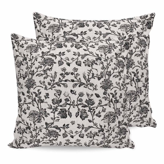 Pillow Covers 18x18 Set of 2, Farmhouse Black Square Throw Pillow Covers for Couch/Sofa/Living Room, Vintage Flower Leaf Botanical Plant Decorative Soft Pillowcases for Couch Throw Pillows