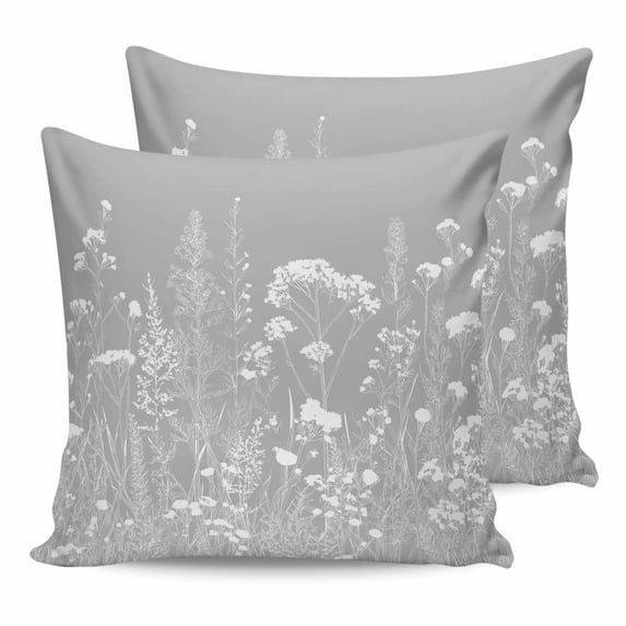Pillow Covers 18x18 Set of 2, Grey Spring Floral Square Throw Pillow Covers for Couch/Sofa/Living Room, Elegant Pastoral Flowers Decorative Soft Pillowcases for Couch Throw Pillows