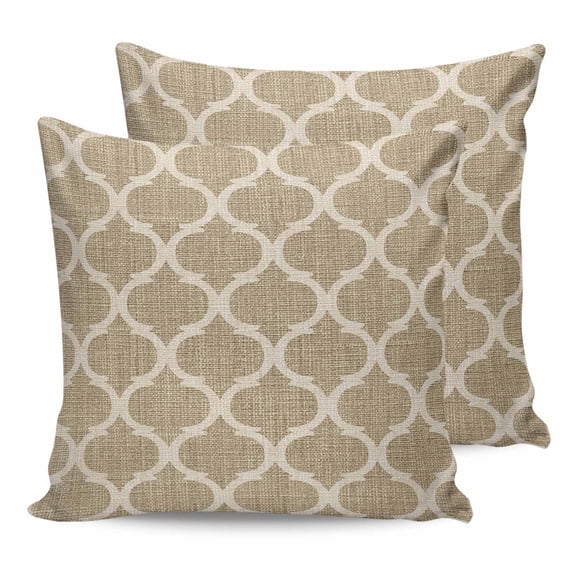 Pillow Covers 18x18 Set of 2, Khaki Moroccan Throw Pillow Covers Decorative Couch Cushion Cover, Boho Retro Country Abstract Geometric Grid Microfiber Soft Square Pillowcases for Bedroom Sofa