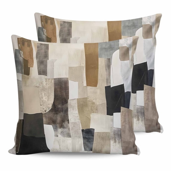 Pillow Covers 18x18 Set of 2, Modern Black Brown Throw Pillow Covers Decorative Couch Cushion Cover, Abstract Oil Painting Art Microfiber Soft Square Pillowcases for Bedroom Living Room Sofa