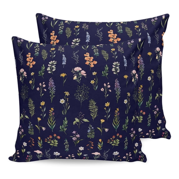 Pillow Covers 18x18 Set of 2, Navy Blue Botanical Wildflowers Throw Pillow Covers Decorative Couch Cushion Cover, Rustic Floral Microfiber Soft Square Pillowcases for Bedroom Living Room Sofa
