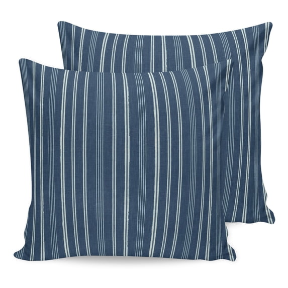 Pillow Covers 18x18 Set of 2, Navy Blue Striped Throw Pillow Covers Decorative Couch Cushion Cover, Farmhouse Stripes Modern Vintage Microfiber Soft Square Pillowcases for Bedroom Living Room Sofa