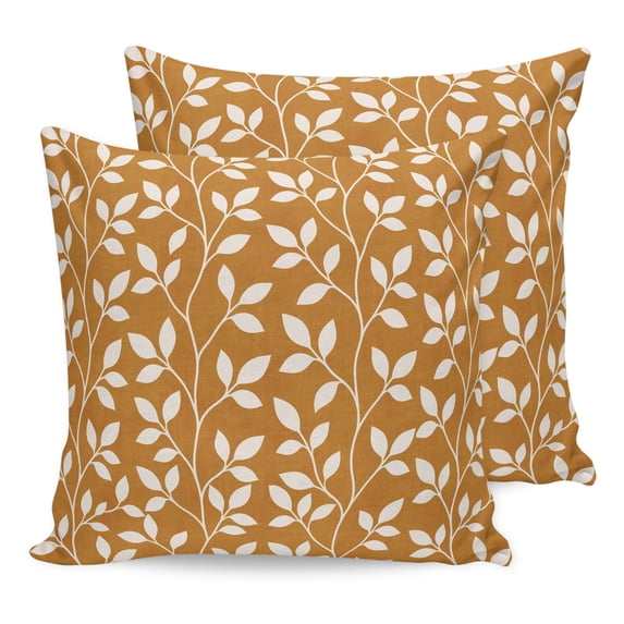 Pillow Covers 18x18 Set of 2, Orange Yellow Farmhouse Leaves Square ...