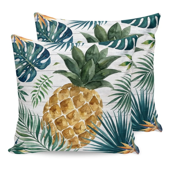 Pillow Covers 18x18 Set of 2, Pineapple Throw Pillow Covers Decorative Couch Cushion Cover, Summer Fruits Tropical Palm Monstera Leaves Microfiber Soft Square Pillowcases for Bedroom Living Room Sofa