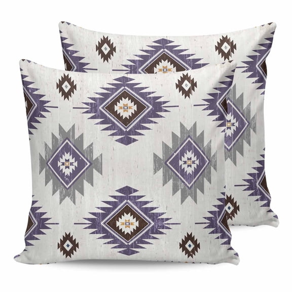 Pillow Covers 18x18 Set of 2, Purple Aztec Throw Pillow Covers Decorative Couch Cushion Cover, Southwest Boho Abstract Gray Geometric Microfiber Soft Square Pillowcases for Bedroom Living Room Sofa