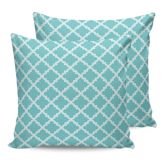 Pillow Covers 18x18 Set of 2, Quatrefoil Moroccan Pattern Throw Pillow Covers Decorative Couch Cushion Cover, Geometric Aqua Morocco Microfiber Soft Square Pillowcases for Bedroom Living Room Sofa