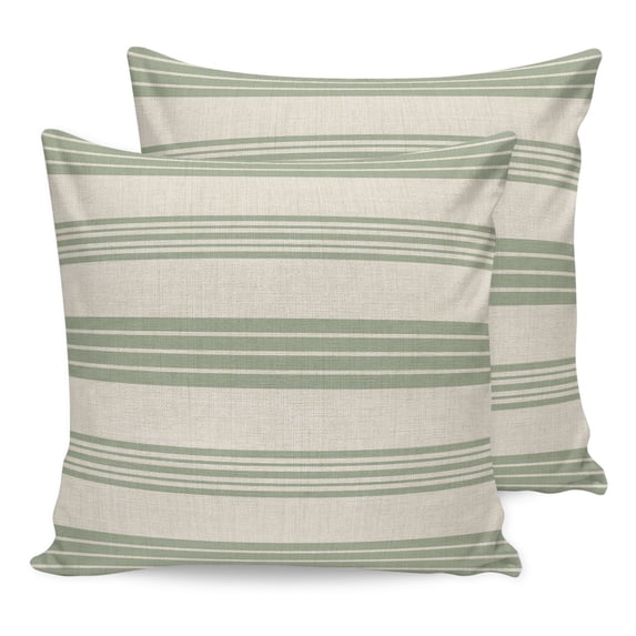 Pillow Covers 18x18 Set of 2, Sage Green Lines Throw Pillow Covers Decorative Couch Cushion Cover, Modern Simple Striped Pattern Beige Microfiber Soft Square Pillowcases for Bedroom Living Room Sofa