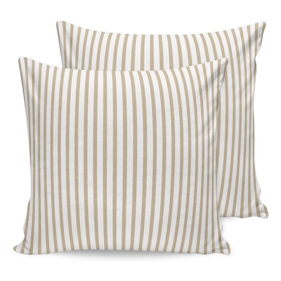 Pillow Covers 18x18 Set of 2, Thin Beige Striped Throw Pillow Covers Decorative Couch Cushion Cover, Farmhouse Modern Stripes Microfiber Soft Square Pillowcases for Bedroom Living Room Sofa