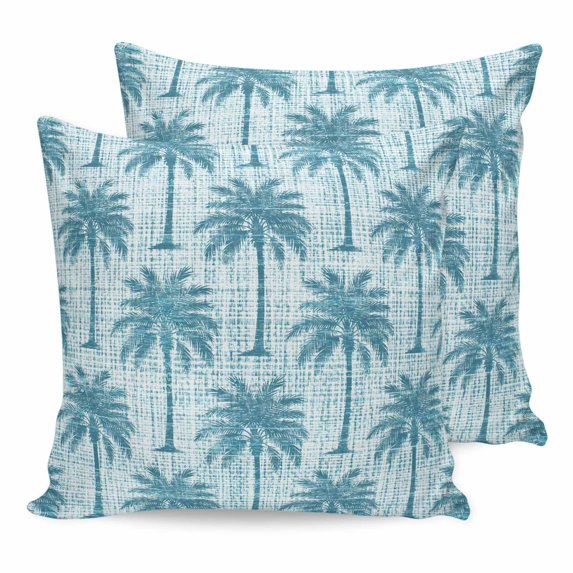 Pillow Covers 18x18 Set of 2, Tropical Palm Trees Square Throw Pillow Covers for Couch/Sofa/Living Room, Summer Coastal Teal Vintage Decorative Soft Pillowcases for Couch Throw Pillows