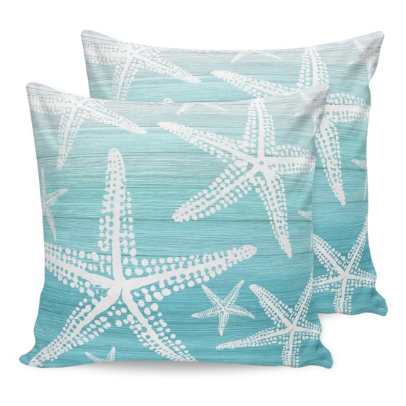 Pillow Covers 18x18 Set of 2, Turquoise Gray Starfish Throw Pillow Covers Decorative Couch Cushion Cover, Summer Coastal Nautical Ocean Classic Microfiber Soft Pillowcases for Bedroom Living Room
