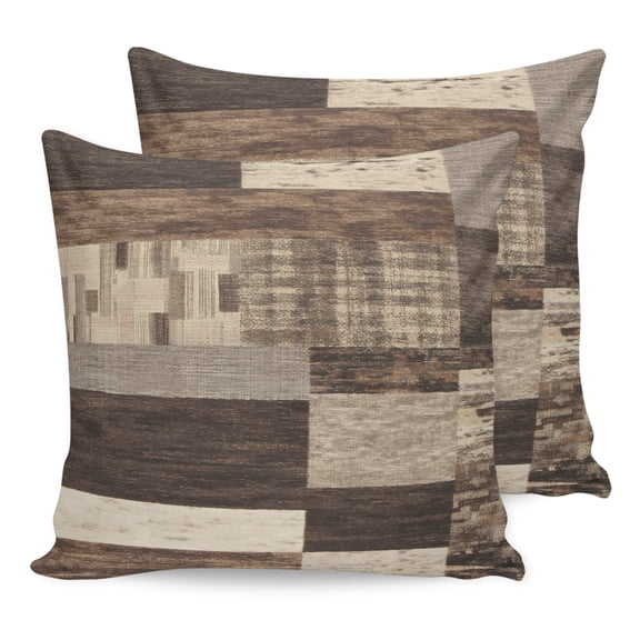 Pillow Covers 18x18 Set of 2, Vintage Country Throw Pillow Covers Decorative Couch Cushion Cover, Farmhouse Wooden Plank Patchwork Brown Microfiber Soft Square Pillowcases for Bedroom Living Room