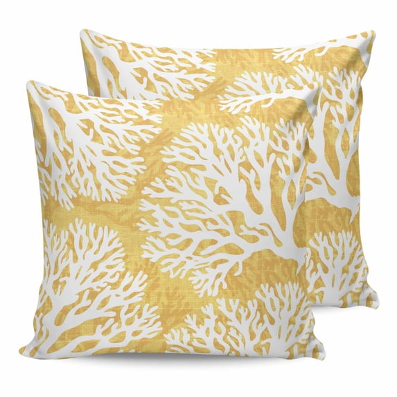 Pillow Covers 18x18 Set of 2, Yellow Coral Coastal Square Throw Pillow Covers for Couch/Sofa/Living Room, White Summer Beach Ocean Seaside Decorative Soft Pillowcases for Couch Throw Pillows