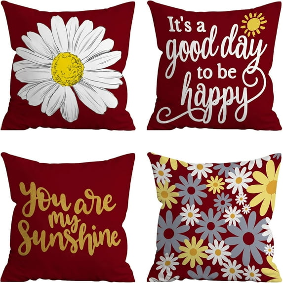 Pillow Covers 18x18 Set of 4, Burgundy Decor Pillows Decorative Throw Pillow Covers for Couch Sofa Indoor Outdoor Pillow Covers Farmhouse Pillow Covers Home Decor