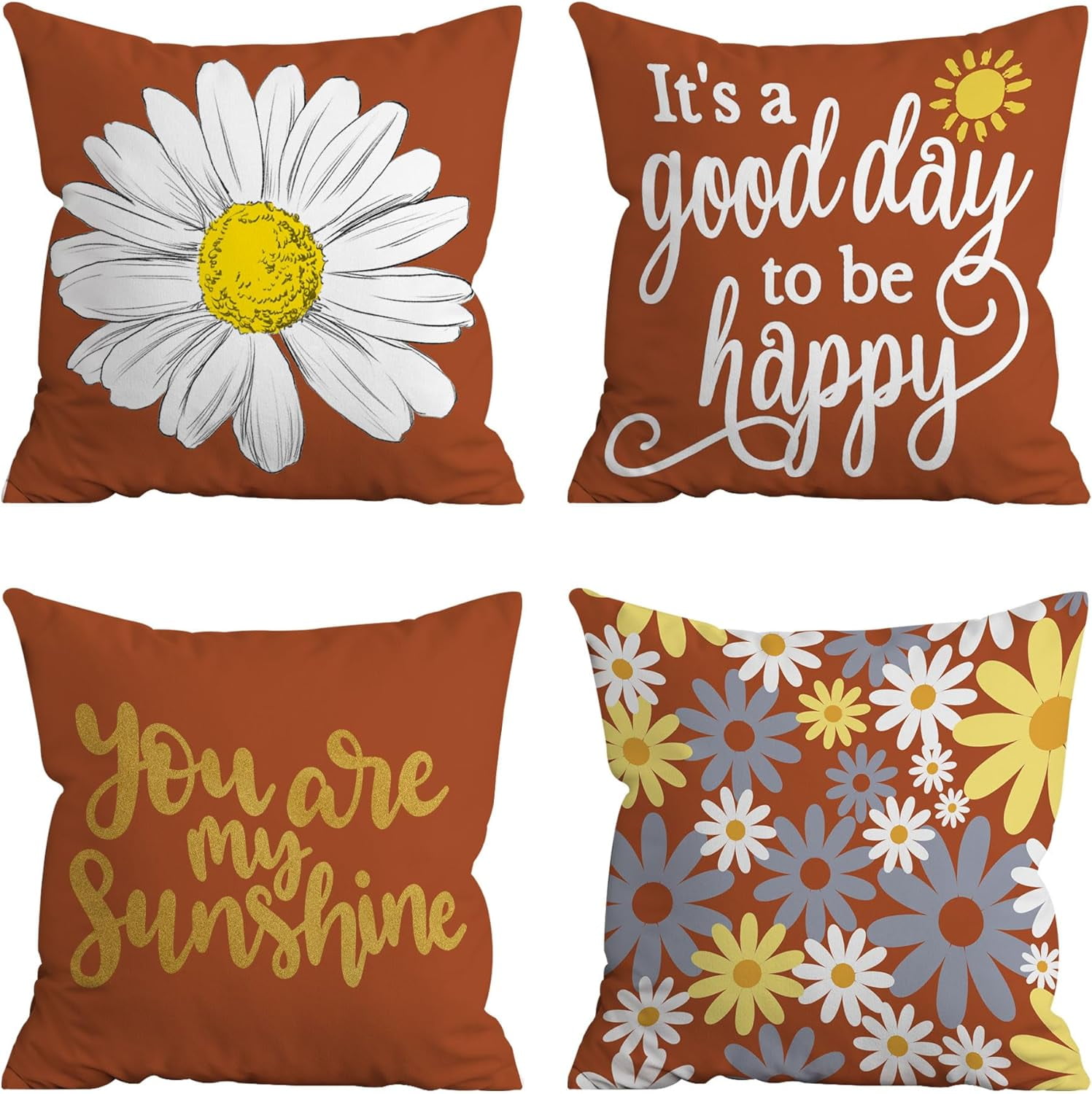 Pillow Covers 18x18 Set of 4, Burnt Orange Decor Pillows