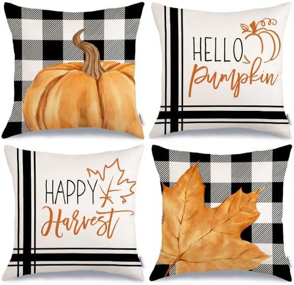 Pillow Covers 18x18 Set of 4 for Fall Decor Buffalo Plaid Pumpkin and