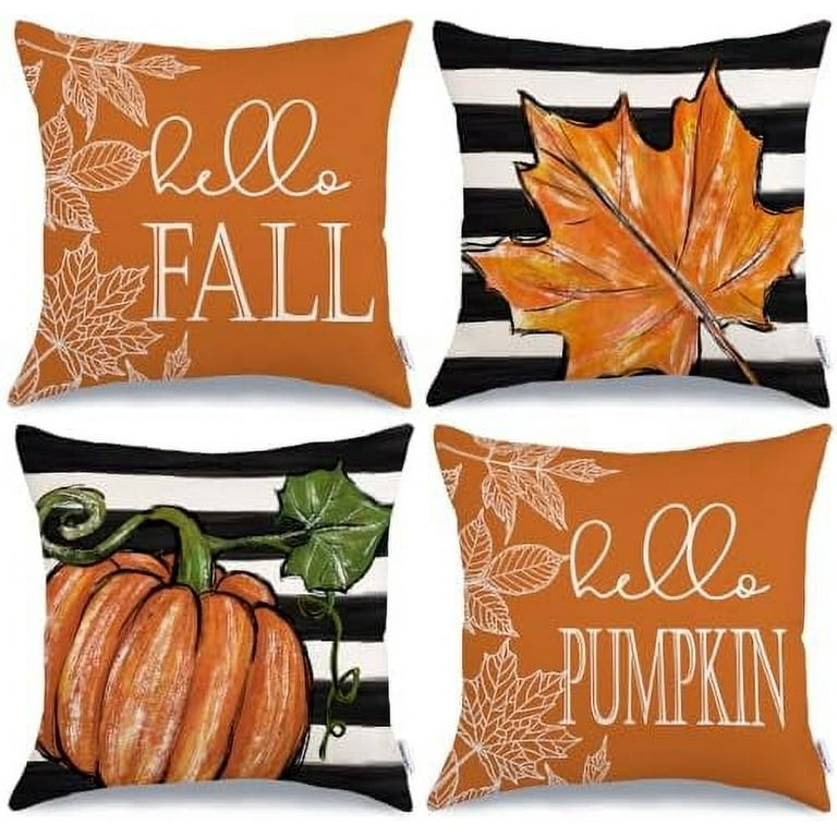 Pillow Covers 18x18 Set of 4 for Fall Decor Buffalo Plaid Pumpkin and Maple Leaves Outdoor Fall Pillows Decorative Throw Pillows Farmhouse Thanksgiving Decorations Autumn Cushion Case for Walmart