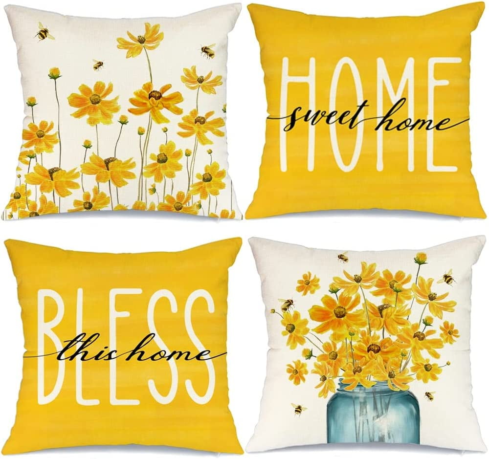 Pillow Covers 18x18 Set of 4 Flowers Mason Jar Leaves Butterfly Spring