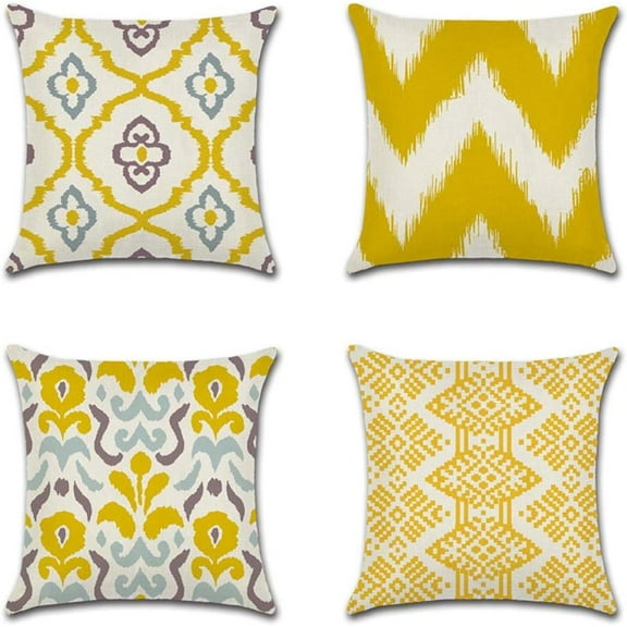 Pillow Covers 18x18 Set of 4, Modern Sofa Throw Pillow Cover, Decorative Home Outdoor Linen Fabric Geometric Pillow Case for Couch Bed Car 45x45cm(Style5, Yellow)