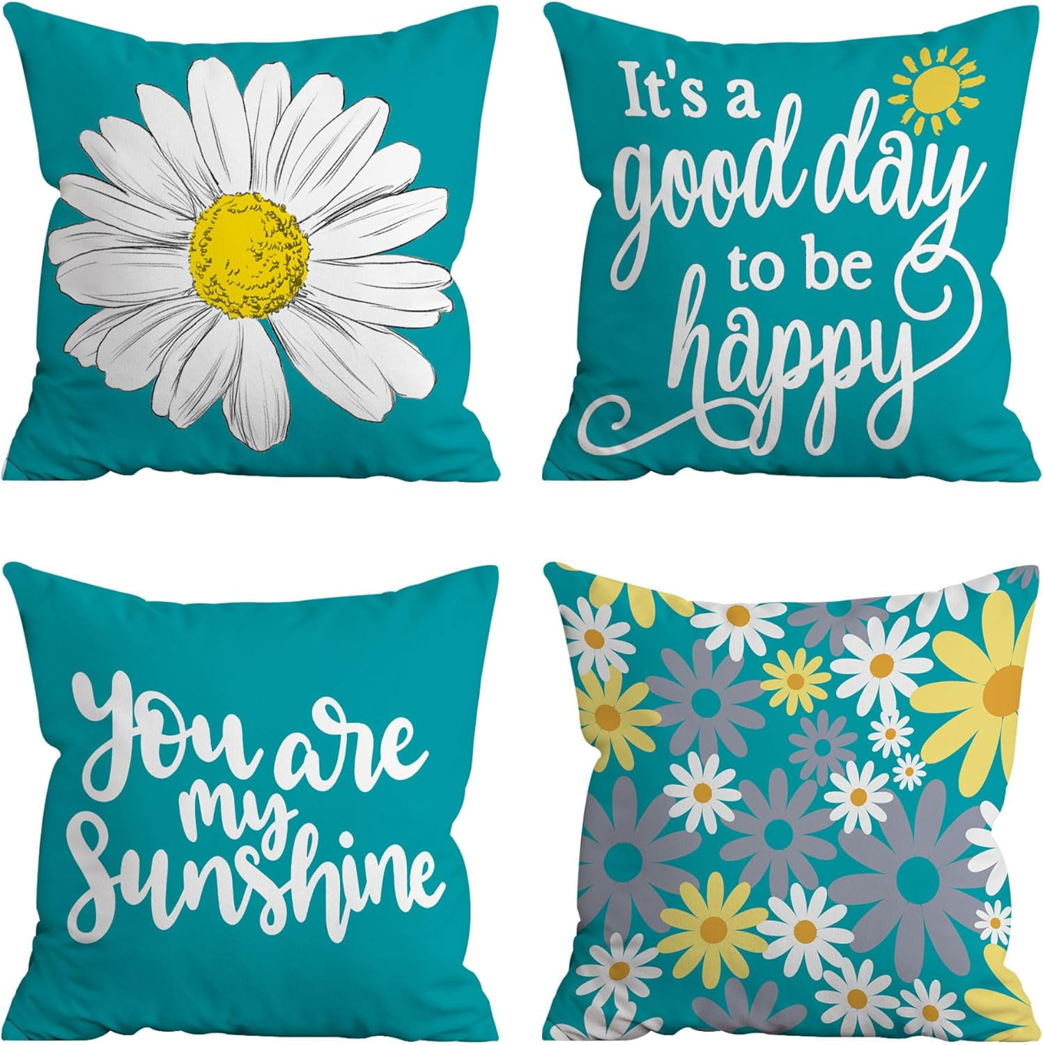 Pillow Covers 18x18 Set of 4, Teal Decor Pillows Decorative Throw ...
