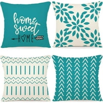 Pillow Covers 18x18 Set of 4, Modern Sofa Throw Pillow Cover, Decorative Outdoor Linen Fabric Pillow Case for Couch Bed Car, Aqua Blue