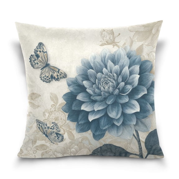 Pillow Covers 20" x 20" Decorative Square Pillowcase Cushion Case for Home Sofa Bedroom Decor Blue Flower with Butterflies