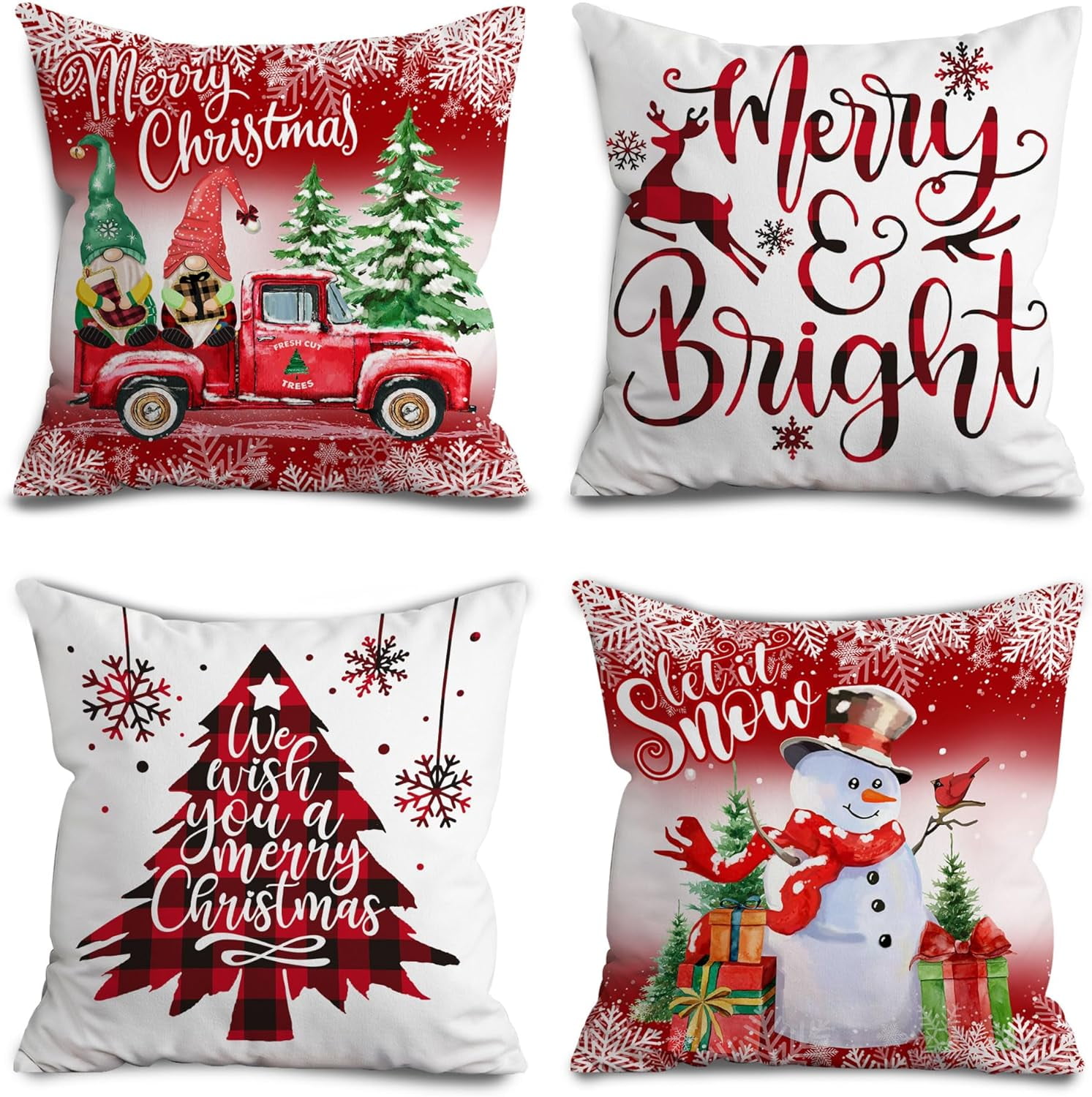 Pillow Covers 20x20 Christmas Decorations Winter Snowman Red Gnome