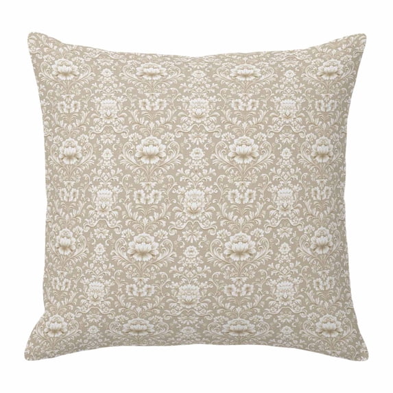 Pillow Covers 20x20 Inch, Beige Damask Linen Pillowcase with Invisible Zipper, Vintage Country Scroll Floral Patterned Decorative Throw Pillow Covers Cushion Case for Couch Sofa Bed Living Room