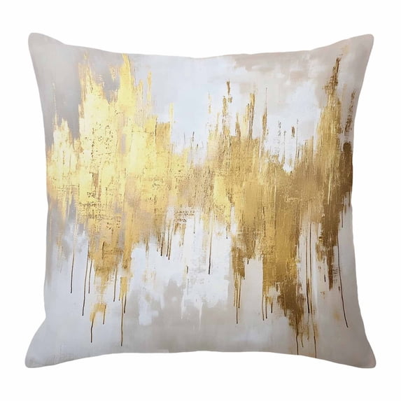 Pillow Covers 20x20 Inch, Gold Grey Linen Pillowcase with Invisible Zipper, Abstract Contemporary Square Graffiti Smear Art Decorative Throw Pillow Covers Cushion Case for Couch Sofa Bed Living Room