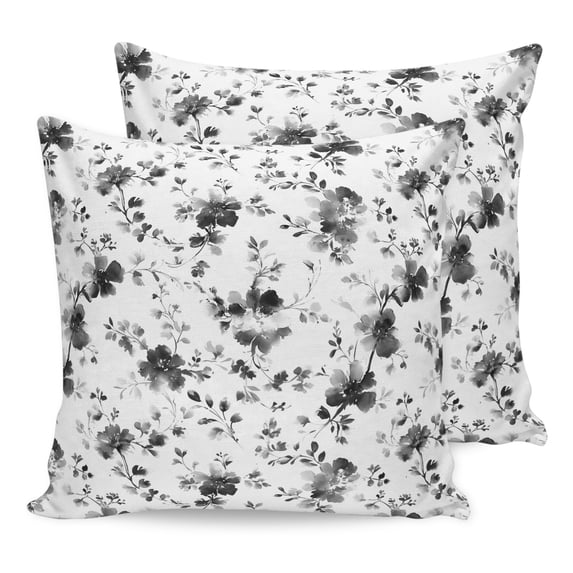 Pillow Covers 20x20 Set of 2, Black Gray Wildflower Throw Pillow Covers Decorative Couch Cushion Cover, Classic Florals Farmhouse Botanical Microfiber Soft Pillowcases for Bedroom Living Room Sofa