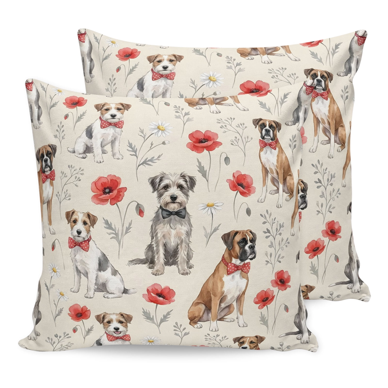 poppypuppy☆ Pillow Covers 20x20 Set of 2, Cute Dogs Poppy Throw Pillow Covers